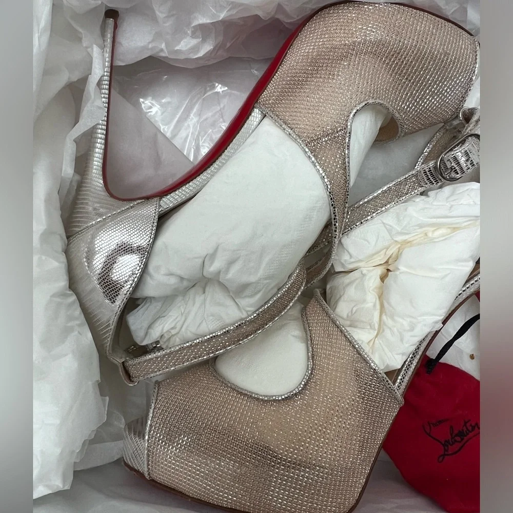 Christian Louboutin Mariacar Mesh Nude Leather Sandals 120 - Size 39.5